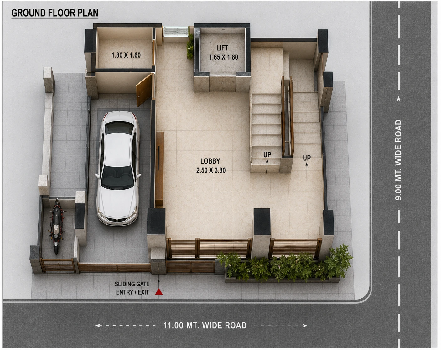 Ishaan Ground floor plan — Entry, parking & lobby