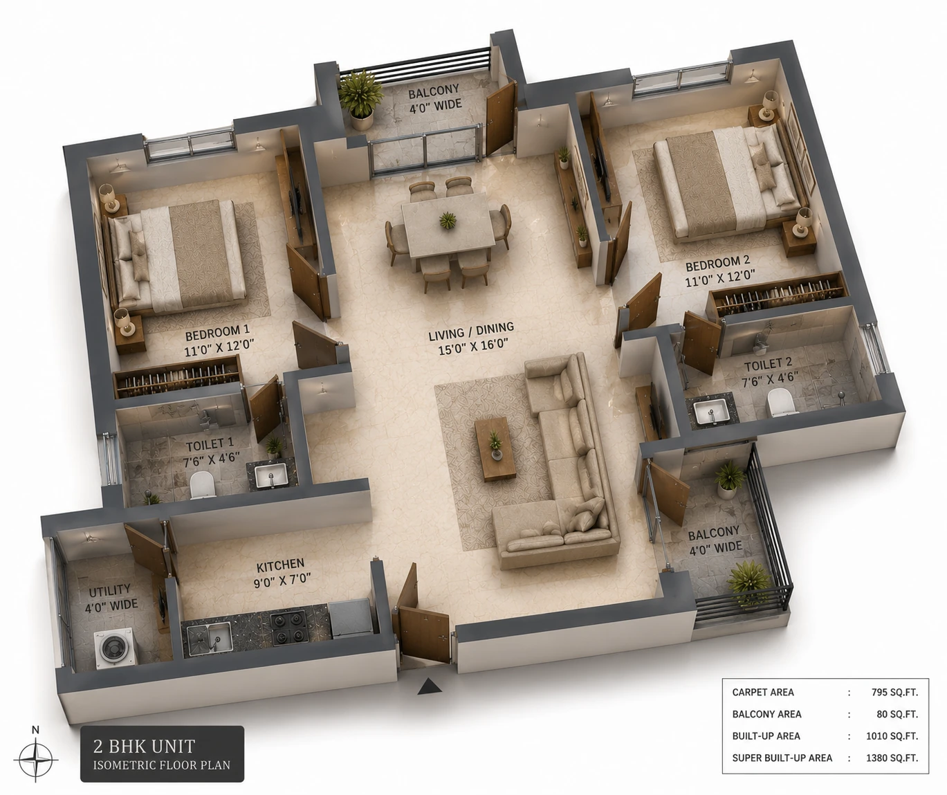 Prithvi 2BHK flat layout