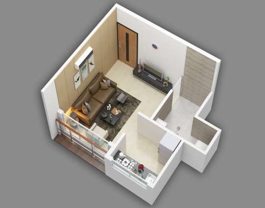 Rudra Value 1 RK — 340 sq. ft. home layout render