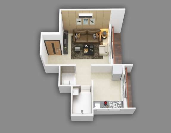 Rudra Spacious 1 RK — 425 sq. ft. home layout render