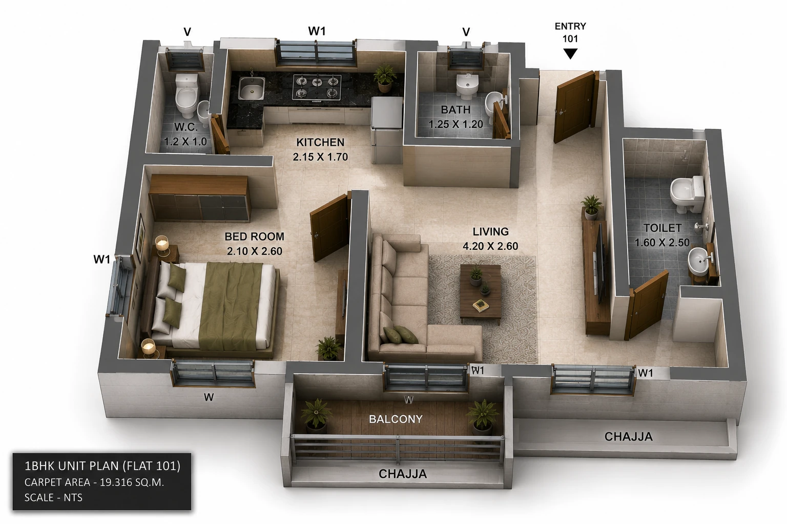 Shaurya 1BHK home layout