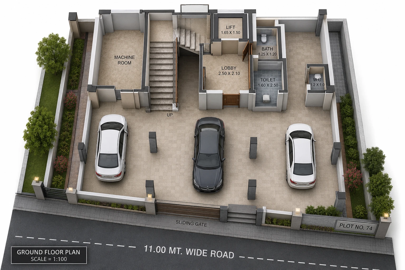 Shaurya Ground floor plan — Stilt parking & the building core