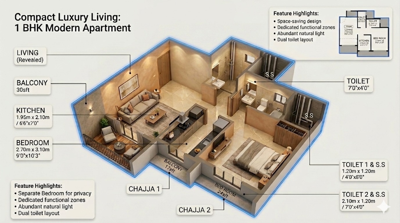 Shikhar 1BHK floor plan — Series 1 · Modern apartment
